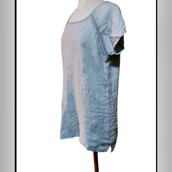 Bellambia M Dress Knee Length Gray Made In Italy Lagenlook Short Sleeve 100% Lin - Picture 2 of 4